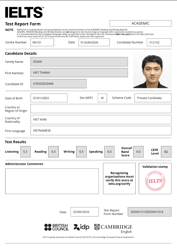 IELTS 6.0 certificate